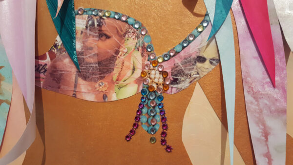 Close Up of painting collage and beadwork