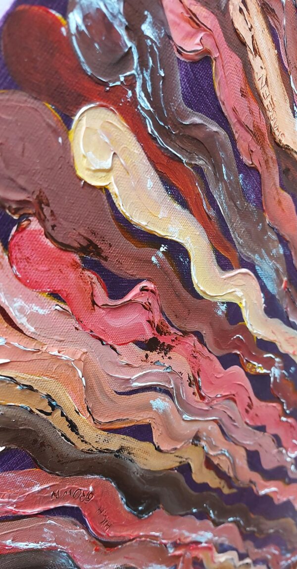 Close up of painting showing texture, multiple black skin tone colours