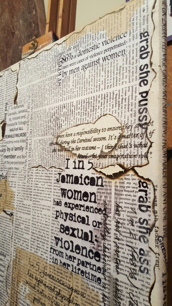 Burnt ends of collaged text