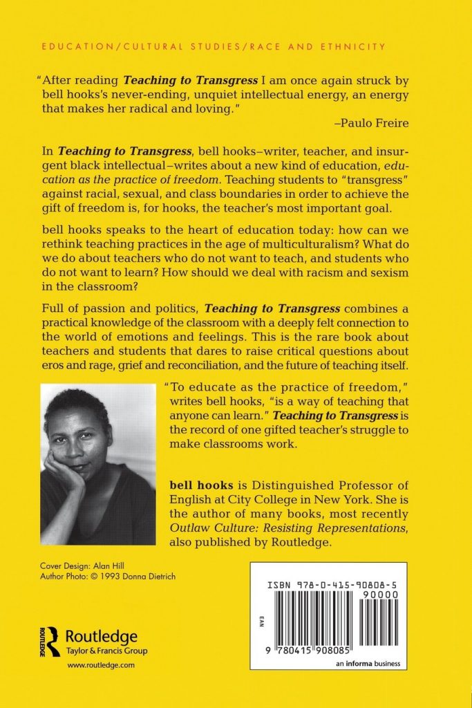 Bell Hooks, Teaching to Transgress Book Back Cover