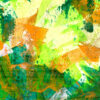 Abstract in shades of green with orange, lemon and white accents