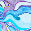 Blue and purlple swirling lines with flourescent yellow and pink highlights