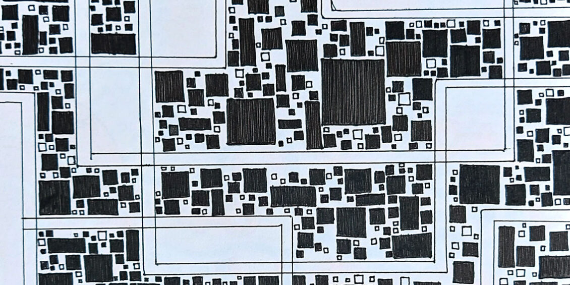 black and white squares and rectangles of all sizes