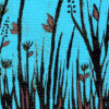 silhouette of tall grass stalks with brown accents against a bright blue background