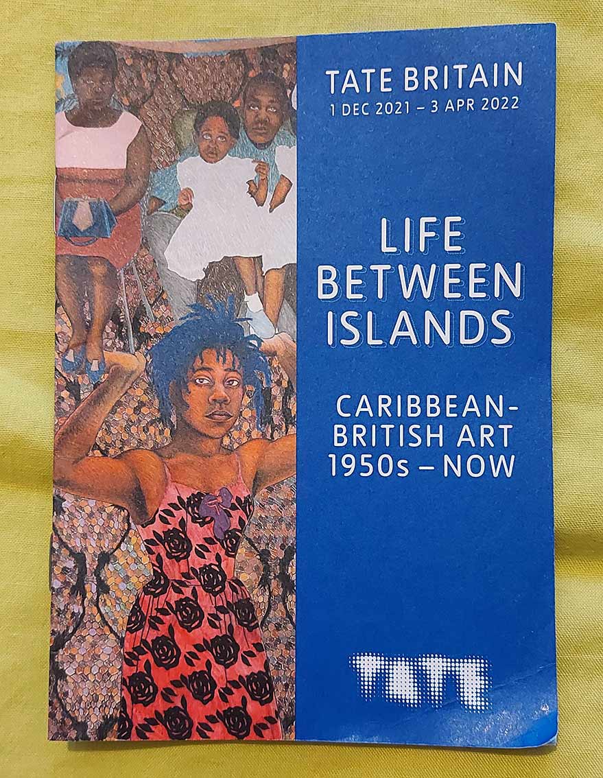 front cover of booklet for exhibition featuring Sonia Boyce artwork and basic exhibition info - title, dates, museum, etc.