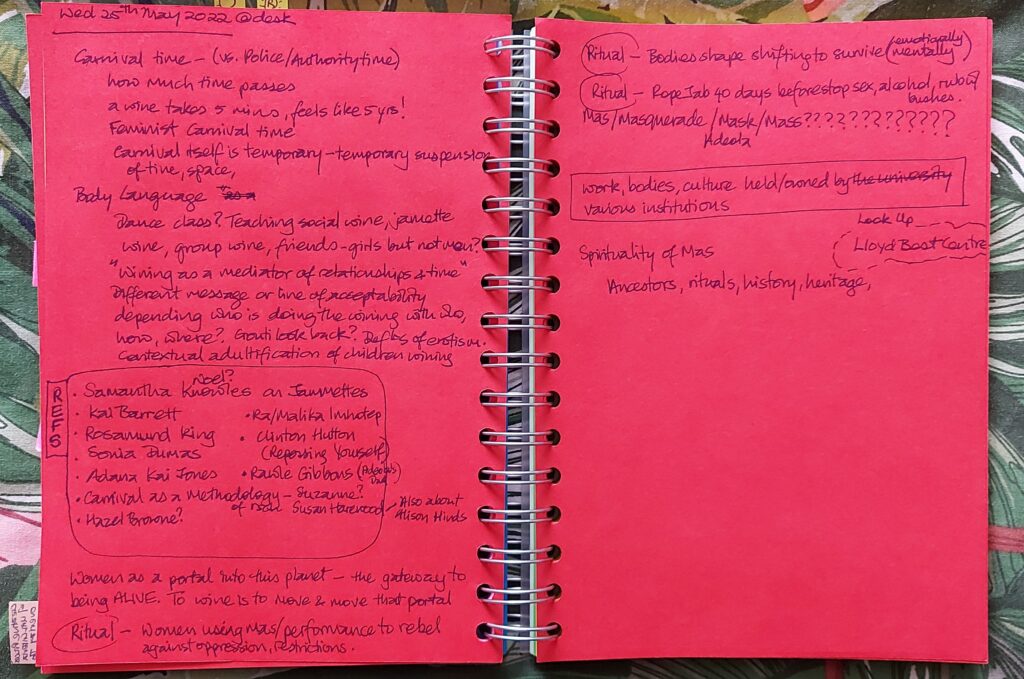 Hand written notes on bright red pages